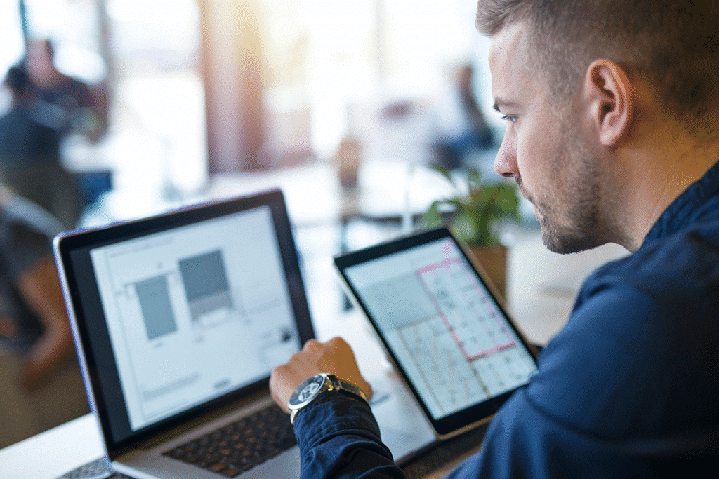 project manager using devices