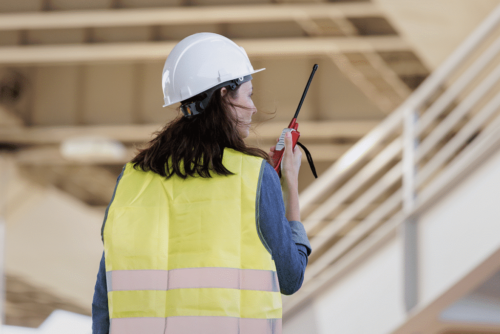 Lady managing a construction site safety and security