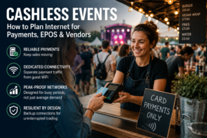 Customer making a contactless card payment at a cashless event using a connected payment terminal